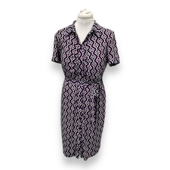 MSK Womens Geometric Print Short Sleeve Shirt Dress L - Picture 1 of 9